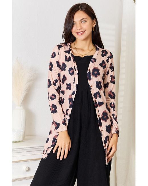 TRUEDAMES Multicolor Printed Button Front Longline Cardigan