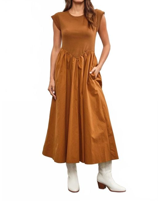 Mustard Seed Brown Drop Waist Midi Dress