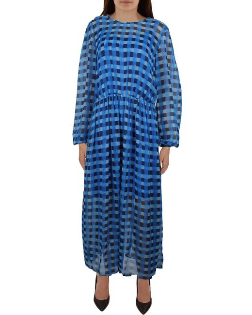 French Connection Blue Hallie Check Print Ruched Midi Dress