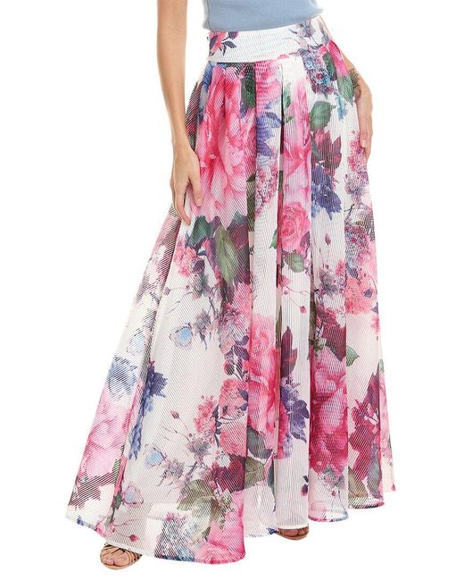Gracia Pink Watercolor Floral Printing Pleats Maxi Skirt