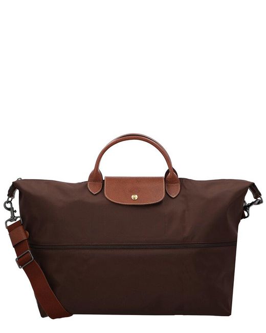 Longchamp Brown Le Pliage Original Expandable Top Handle Canvas & Leather Travel Bag
