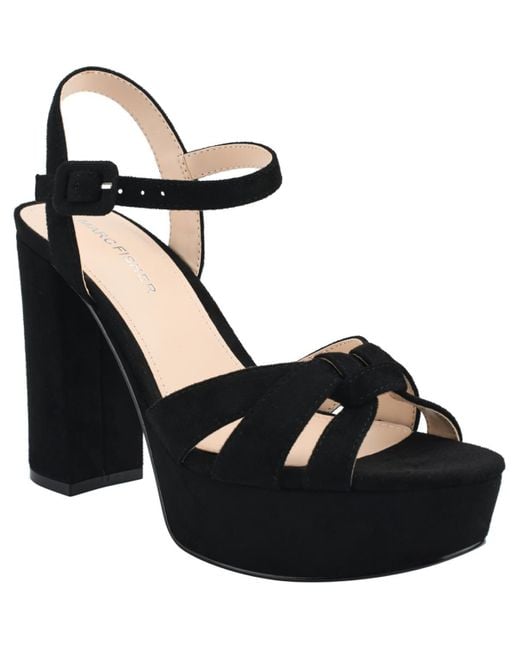 Marc Fisher Black Damask Faux Suede Almond Toe Platform Sandals