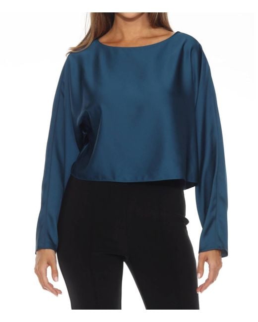 Joseph Ribkoff Blue Boat Neck Long Sleeve Loose Fit Satin Top