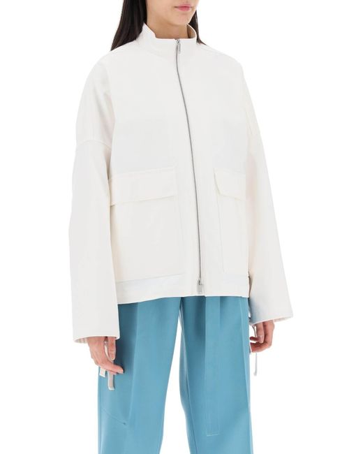 Jil Sander White Oversized Blouson Jacket In Canvas