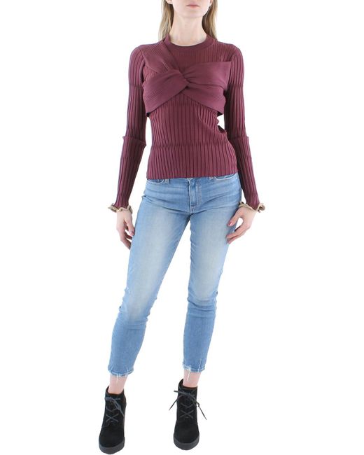 Jonathan Simkhai Red Twist Front Contrast Trim Pullover Top