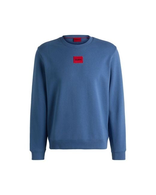 HUGO Blue Cotton-Terry Regular-Fit Sweatshirt With Logo Label for men