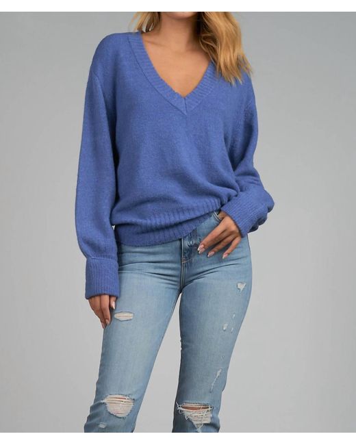 Elan Blue Long Sleeve V-neck Sweater