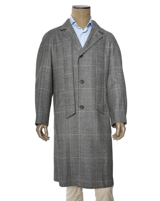Kiton Gray Prince Of Wales Cashmere Button Down Overcoat for men