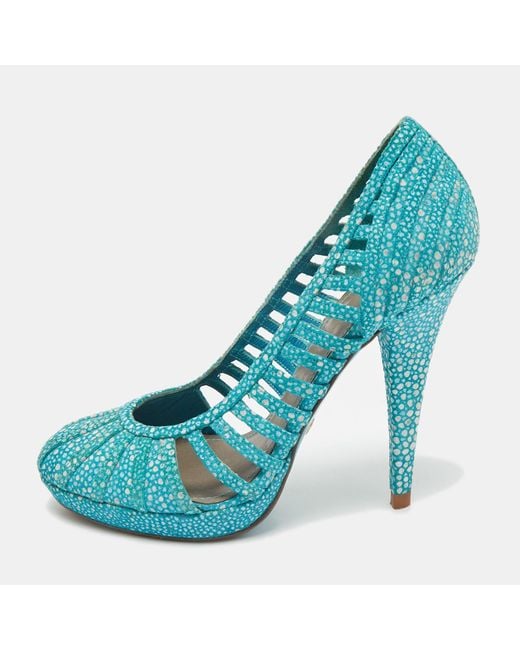 Versace Blue Suede Platform Pumps