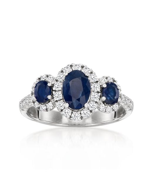 Ross-Simons Blue Sapphire 3-Stone Ring With Lab-Grown Diamonds