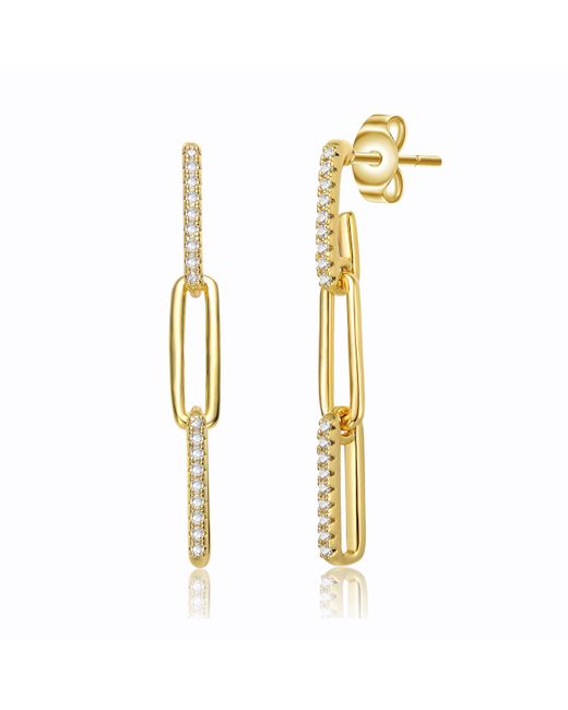 Rachel Glauber Metallic 14k Plated With Cubic Zirconia Triple Oblong Oval Cable Chain Drop Earrings