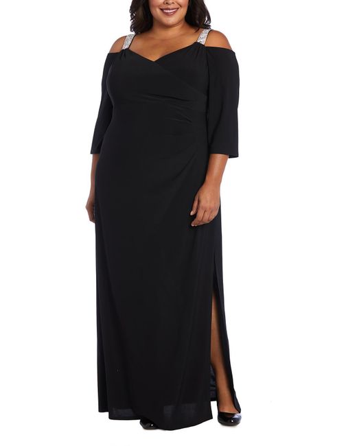 R & M Richards Black Plus Embellished Maxi Evening Dress