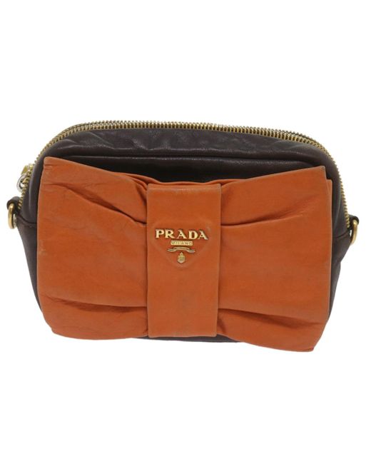 Prada Orange Ribbon Leather Shoulder Bag (pre-owned)