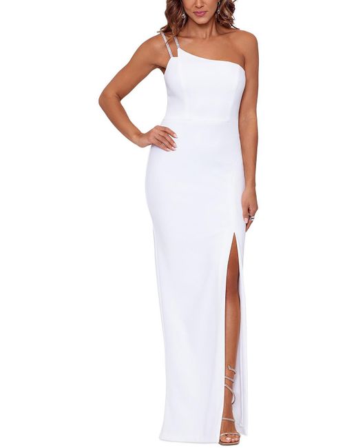 Xscape White Crepe Embellished Evening Dress