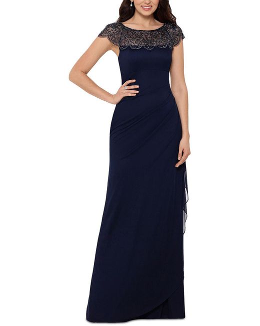 Xscape Drapey Long Evening Dress in Blue Lyst