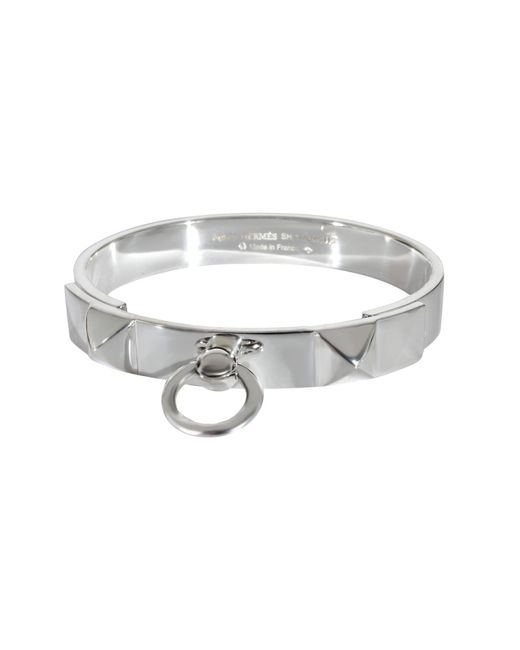 Hermès White Collier De Chien Bracelet In Sterling Silver