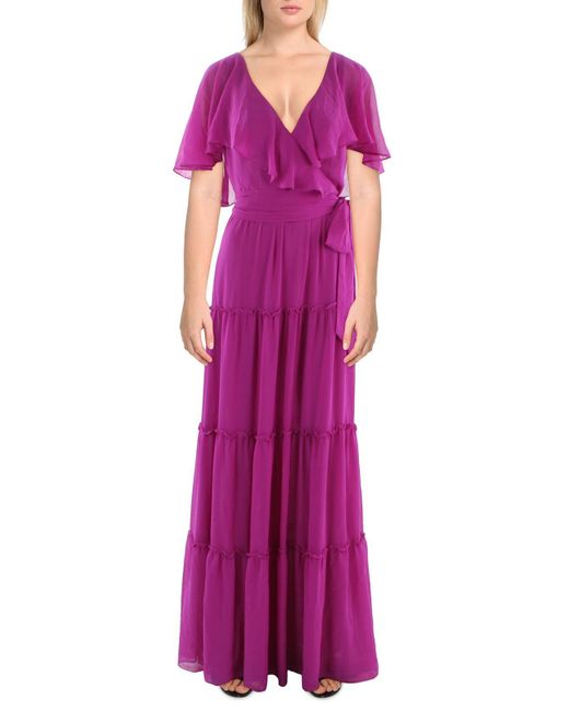 Lauren by Ralph Lauren Purple Chiffon Tiered Maxi Dress