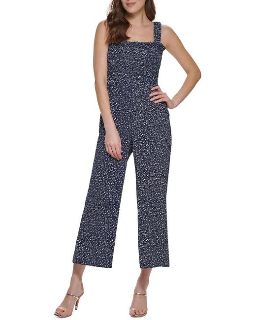 DKNY Blue Cropped Sleeveless Jumpsuit