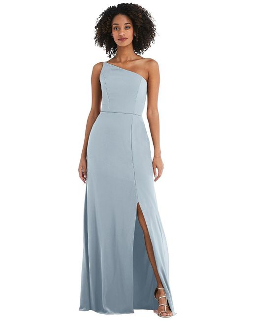 After Six Blue Skinny One-shoulder Trumpet Gown With Front Slit