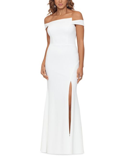 Xscape White Side Slit Maxi Evening Dress