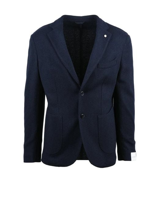 Luigi Bianchi Blue Rounded Wool And Polyamide Blend Jacket for men