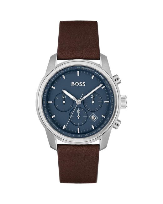 Boss Blue Trace Chronograph Leather Strap Watch for men