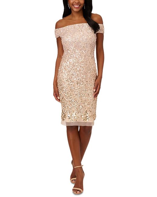 Adrianna Papell Natural Sequined Mini Cocktail And Party Dress