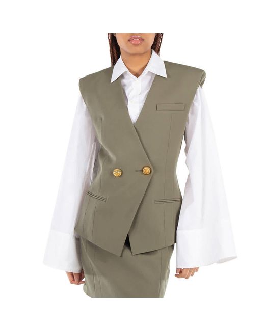 Balmain Green Grain-Effect Buttoned Vest