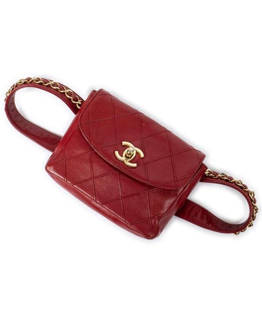 Chanel Red Cc Belt Bag Flap