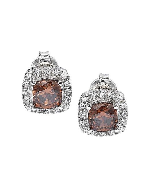 Suzy Levian Brown Cubic Zirconia Sterling Silver Princess Diana Stud Earrings