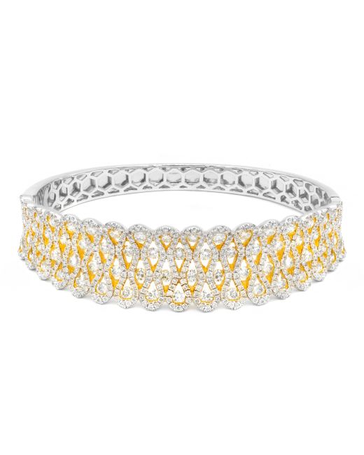Diana M Metallic 18 Kt White Gold Diamond Bangle Adorned With 6.50 Cts Tw Of Diamonds Going Half-way Around