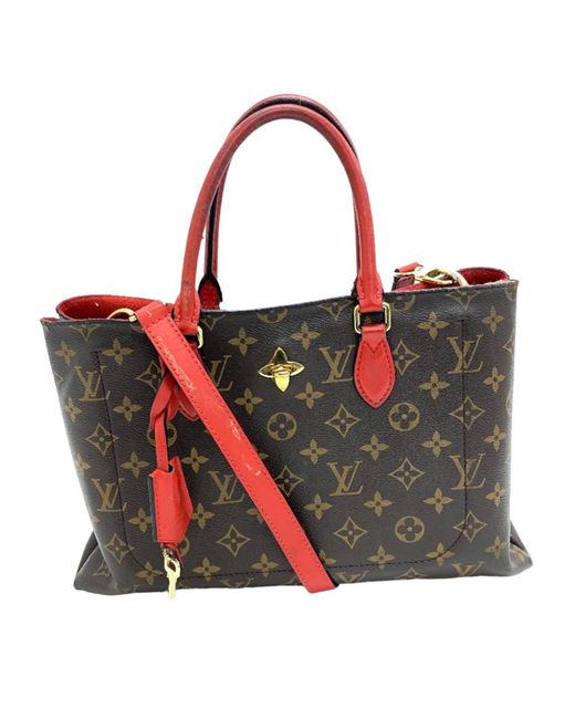 Louis Vuitton Red Flower Tote Canvas Handbag (pre-owned)