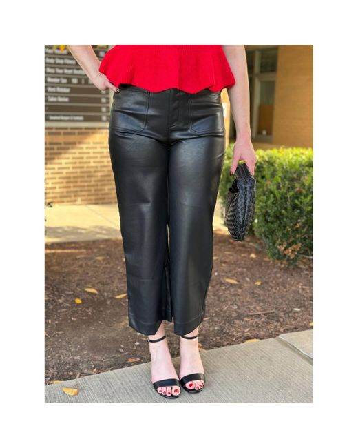 Skies Are Blue Black Hunter Faux Leather Wide Leg Pants
