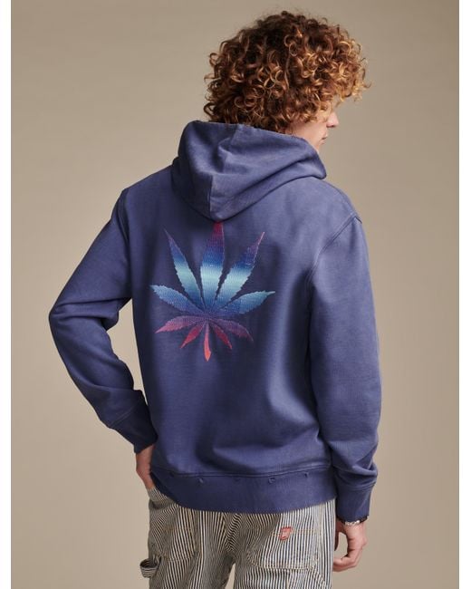 Lucky Brand Blue Highest Quality Embroidered Hoodie for men
