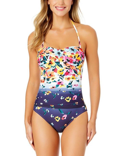 Anne Cole Blue Twist Front Shirred One-Piece