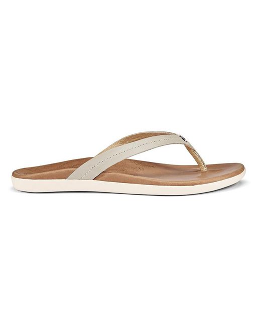 Olukai White Honu Leather Arch Support Thong Sandals