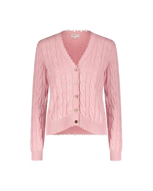 Minnie Rose Pink Cotton Cable Frayed Cardigan