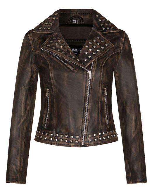 Infinity Leather Black Gothic Biker Jacket With Studs-Bilbao