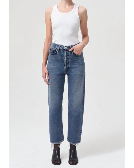 Agolde Blue 90's Crop Mid-rise Loose Straight Jeans