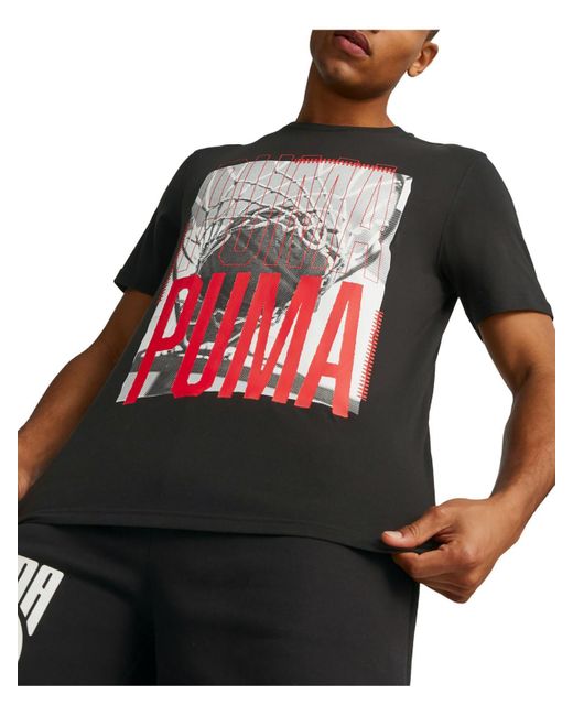 PUMA Red Knit Cotton Graphic T-shirt for men