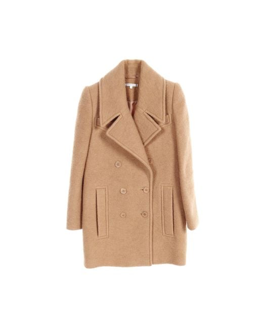 Carven Natural Double Button Chester Coat Wool Beige