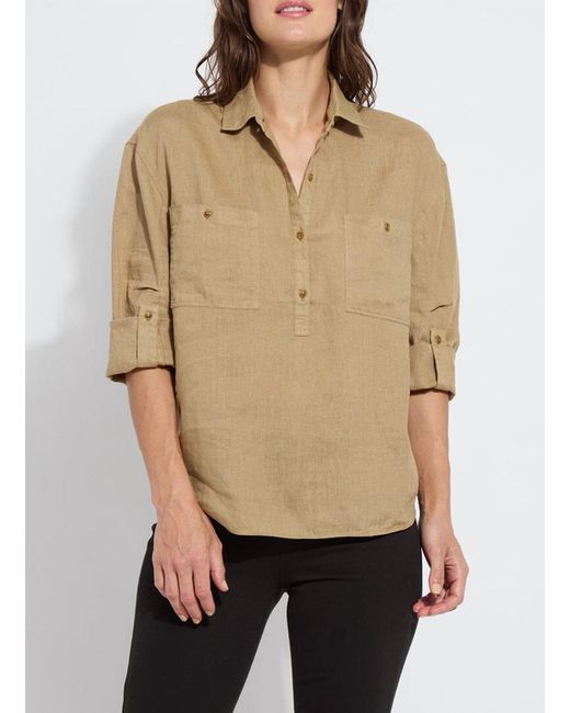 Lyssé Natural Roe Roll Tab Linen Utility Shirt