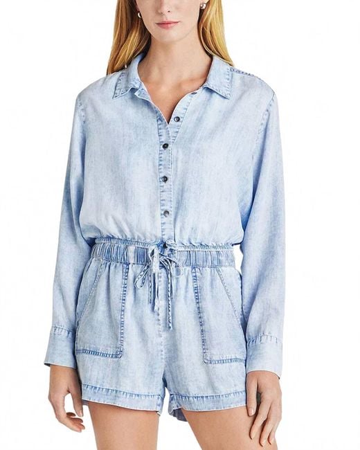 Splendid Blue Dillon Button Front Drawstring Hem Shirt