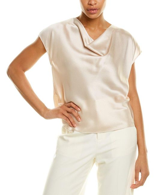 Vince Cowl Neck Silk Blouse in White 