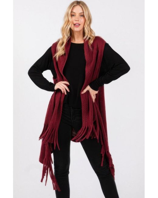 TRUEDAMES Red Embossed Dotted Line Tassel Knit Vest