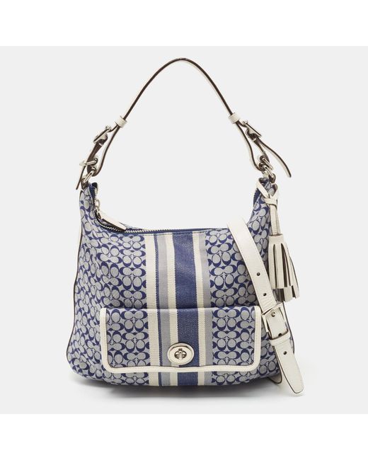 COACH Blue Canvas And Leather Front Pocket Hobo