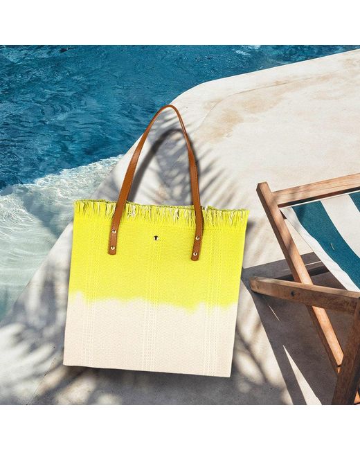 Fashnzfab Yellow Frayed Fringe Edged Two Tone Dip Dyed Shoulder Bag