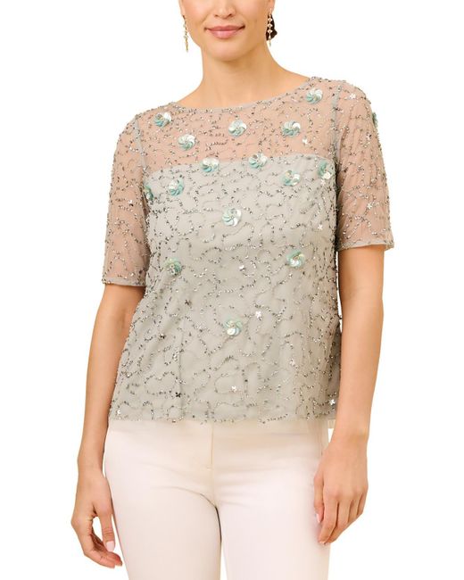 Adrianna Papell Multicolor Embellished Boat Neck Blouse