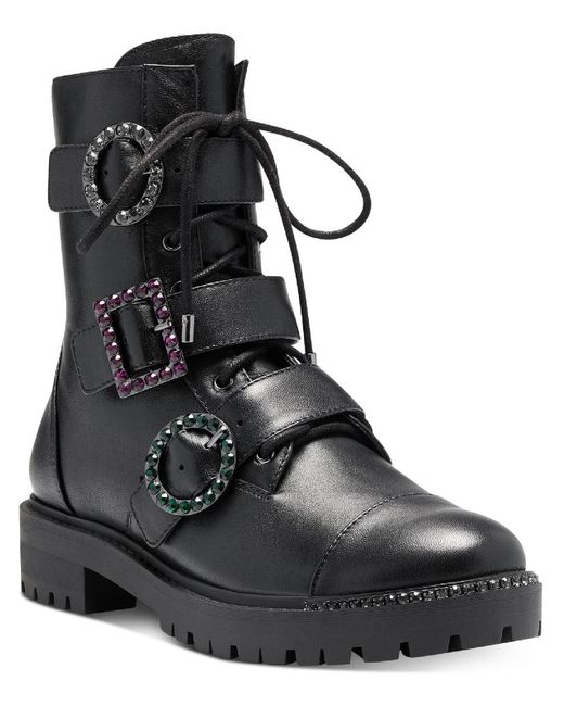 Jessica Simpson Kirlah Leather Buckle Combat Boots in Black | Lyst