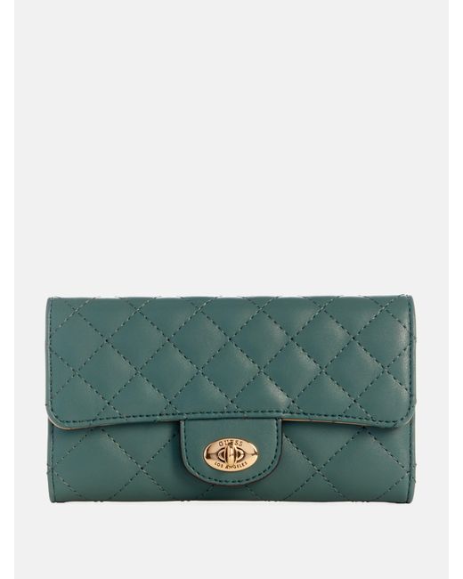 Guess Factory Green Stars Hollow Quilted Slim Clutch